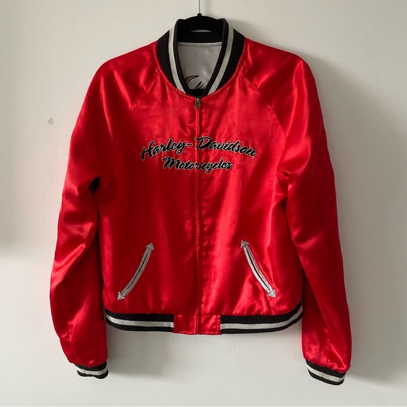 1 of 1 reworked reversible silk custom motorcycle bomber varsity jacket size s/m - Picture 10 of 10